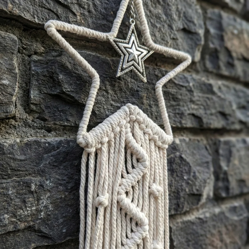 Handmade Cream Star Macrame Wall Hanging - Boho Home Decor new